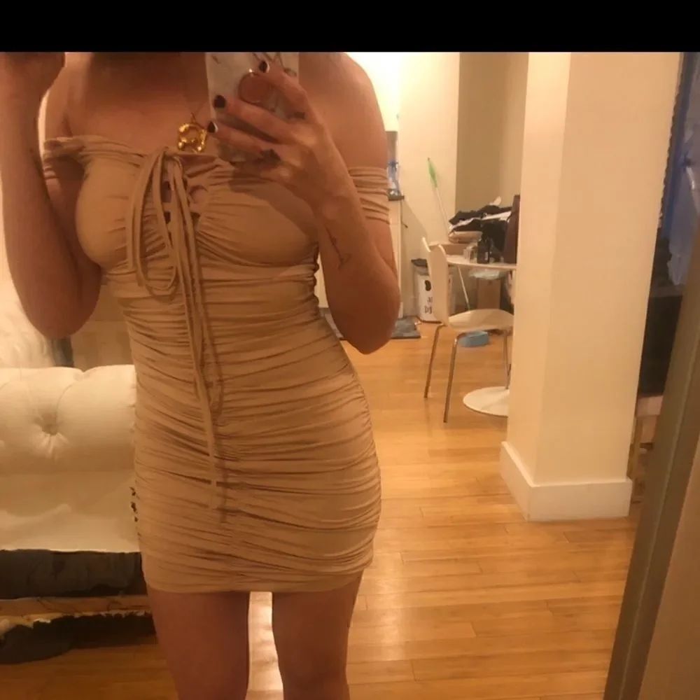 [boutique] body con ruched Bardot top slinky dress #1